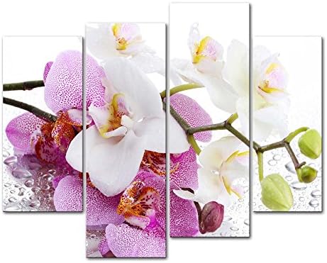 My Easy Art - Орхидея Стенен Арт Декор на Розови и бели Цветя с Капка вода Платното Картини, Произведения на изкуството 4 Панела на