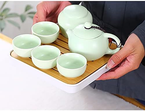 Пътен чай Danhui преносим чай едно гърне три пеещи преносими чаени сервиза бързо гост чаша (зелен)