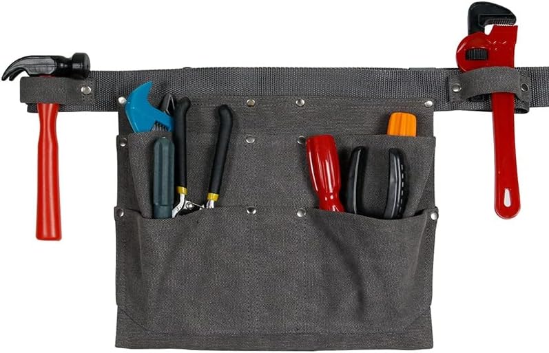 WDBBY Регулируем чанта за колан за инструменти с 4 джоба, тежкотоварни колан за инструменти цвят Каки, Холщовые скута чанти за инструменти,