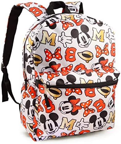 Раница Disney Minnie Mouse с кутия за обяд за момичета ~ Луксозна 16-инчовата чанта Minnie Bag, Утепленная чанта за обяд с лък и стикери