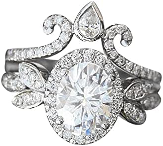 2023 Пръстен с Пълна диамантен пръстен с Овална Форма за Жени, Годежни Пръстени, Бижута, Подаръци, Пръстен с виртуален скелет във формата на Сърце (Сребро, 7)