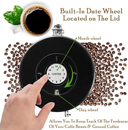 Херметически Контейнер за кафе Mixpresso Black неръждаема Стомана с Проследяване на дата За Всички Видове кафе, Херметически затворени