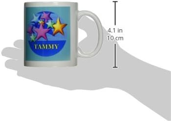 Керамична чаша 3dRose mug_52977_1 Ярки цветни звезди на син фон с името на ТАМИ, 11 грама, многоцветен
