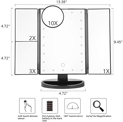NERDOH Тоалетка LED Сензорен екран 22 Светлината Огледало за грим Тенис на Грим 1X/2X/3X/10X Увеличителни огледала 3 Сгъваеми