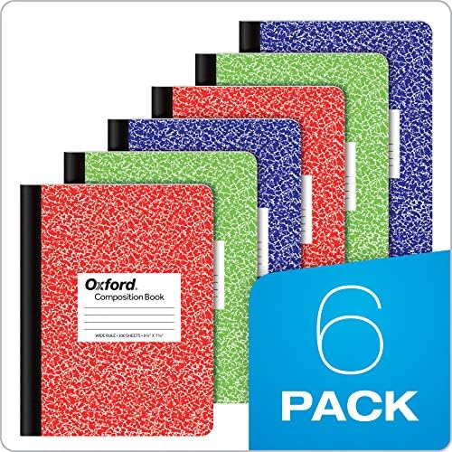 Оксфорд Бележник за вземане на песни, 6 от опаковки, Хартия в дълга линия, 9-3/4 x 7-1/2 инча, 100 Листа, Различни мраморни корици, по 2 във всяка: синя, зелена, червена (63762)