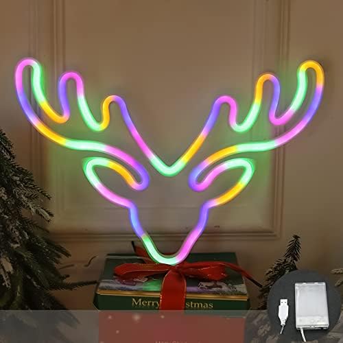 Лампа във формата на Оленьего Рога Amketima за Коледа, Коледни Неонови Светлини, Led Неонови Лампи за Украса на стени, задвижвани от батерия или USB, Коледни Декоративни Ст