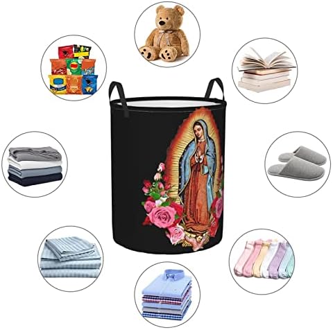 Virgen De Guadalupe Кошница За Дрехи С Цветовете На Дева Мария, През Цялата Органайзер За Играчки, Сгъваема Кошница За Дрехи За Спални, Кошница За Баня