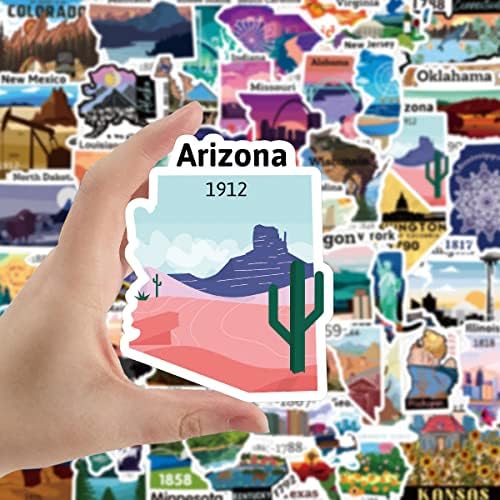 Етикети с карта за САЩ | 50 Стикери във формата на сащ за АВТОБУСА, Винил Водоустойчиви Етикети с карта за пътуване за Кемпера за