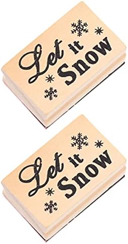 NUOBESTY 2 бр. Коледни Дървени Печати Коледа LET IT Snow Коледен Празничен Печат Дървена Гумен Печат за Направата на Картичка