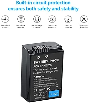 Батерия REYTRIC EN-EL25 и зарядно с два USB конектори за цифрови фотоапарати Nikon Z50, Z 50, Z фк, Съвместими с Nikon EN-EL25