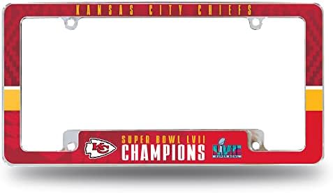 Rico Industries NFL Kansas City Chiefs Шампиони на Суперкупата на 2023 В цялата Хромирана Рамка, 12 x 6 Хром Рамка автомобилен Регистрационен номер за Лек автомобил / камион / suv, Бял