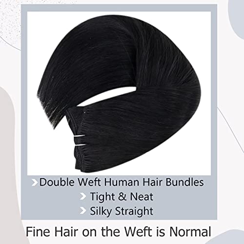Easyouth Една опаковка кичура коса за удължаване на косата от истински човешки коси и една опаковка лента за изграждане на човешки косъм, цветът е черен # 1 14 инча