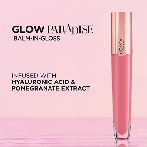 Оцветени Балсам за устни L ' Oreal Paris Makeup с блясък, Овлажняващ Течен цвят за устни Glow Paradise с хиалуронова киселина, Ултра-Нежна, Нелипкая формула, Rose Harmony, 0,23 течни унции
