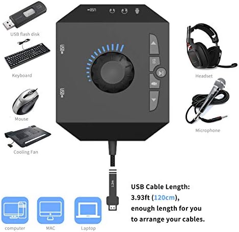 USB hub с Аудиоадаптером, Външна Звукова карта Tendak с жак за микрофон жак за слушалки 3,5 мм, Регулатор на силата на звука с