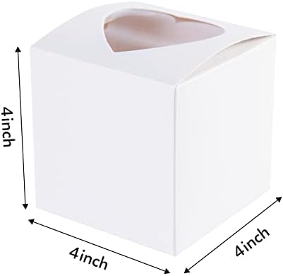 ОЩЕ ЕДНИ Бели Кутии за кифли 4х4х4 с Прозорец във формата на Сърца, Малки Хартиени Подаръчни Кутии с Капак за подарък, Подаръчни кутии