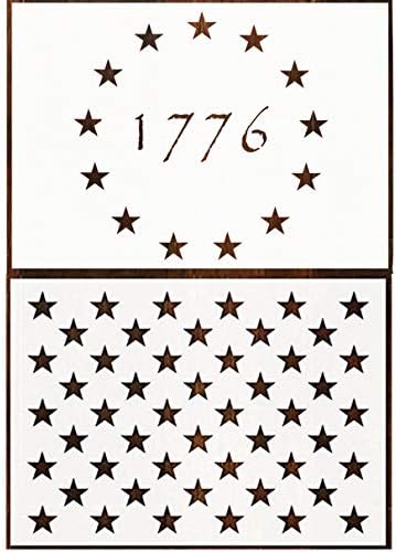 Шаблони OBUY 13 Star 1776 (10,5 x 14,82 инча) за изготвяне на дограми, Стени, тъкани, Аерограф и др | за многократна употреба шаблон от Mylar