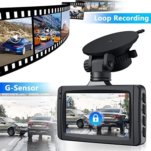 NOLYTH Dash Cam 1080P видео Рекордер за автомобили Full HD видео рекордери Предна Видеорекордер Автомобилна Камера с 32G SD-карта, 3 LCD дисплей, Стъклен обектив F2.0, WDR, Нощно виждане