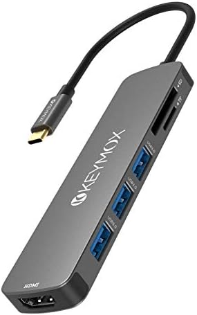 Хъб KEYMOX USB C HDMI, Многопортовый адаптер за MacBook Pro C USB Dongle, 4K USB-C за HDMI, 3 порта USB 3.0 и четец на карти SD/TF за MacBook Air Pro ChromeBook Pixel Matebook XPS (AZDS283)