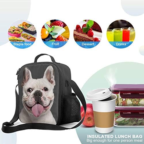 PrelerDIY White Bulldog Lunch Box - Изолиран Обяд-Бокс за деца Смешно 3D Дизайн със Странично джоб и пагон, Чанта за обяд, идеална за училище /къмпинг / туризъм /Пикник/на плажа / Пътув
