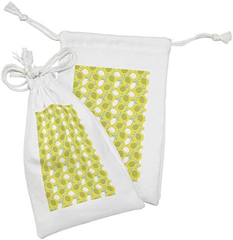 Комплект от 2 чанти от плат Ambesonne Lemon, Боядисани ръчно Големи Кисели и Органични Силуети и Листа, Малка Чанта на съвсем