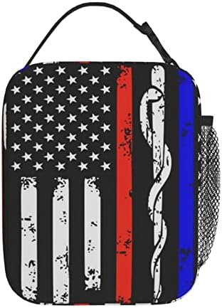 Случайна чанта за обяд с червен флаг Пожарникар САЩ FFEXS, Множество, Подходящ За работа, на училище, на пикник или при пътуване