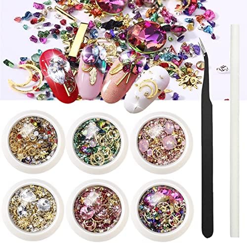 6 Колела Нийл Арт С Кристали, скъпоценни камъни за Нокти, 3D Окачване За Нокти, Диаманти, Кристали и Кристални, с Преливащи се цветове