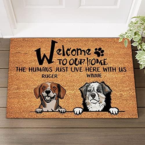 Добре дошли в нашата къща, Хората Просто Живеят Тук с нас, Кокосов орех мат с противоплъзгаща подложка, Персонални Снимка на Куче,