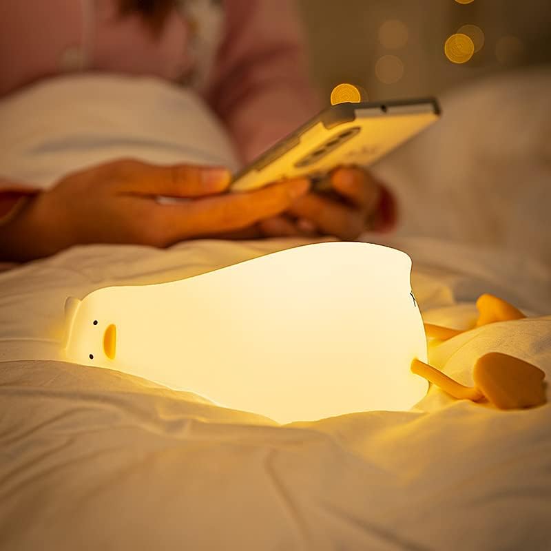 Скъпа Уточка Детски лека нощ Детска лампа за защита на очите Нежна Светлина Прикроватной лампи Timing Night Light (Бял)