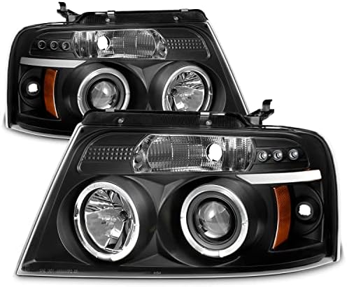 AKKON - За Ford F150 Пикап Черен Панел Двоен Halo led Проектор G2 Фарове Предните Светлини + Комплект на Задните Светлини