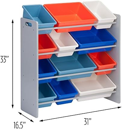 Органайзер за съхранение на играчки за деца Honey-Can-Do с 12 Пластмасови Клетки, Сив SRT-06475 Grey
