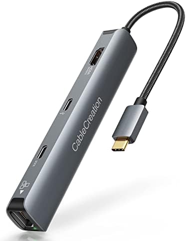 Многопортовый USB адаптер C Hub, Кабелен концентратор USB-C 6-в-1 с 4K 60HZ + Кабелен USB адаптер C 5-в-1 с алуминиев корпус