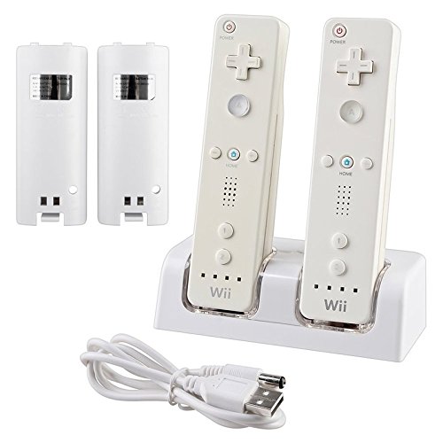 Тео и Cleo За Nintendo Wii Дистанционно Управление Черна Жичен Сензорен панел + Бяла, Двойно зарядно устройство ще захранване на зарядно