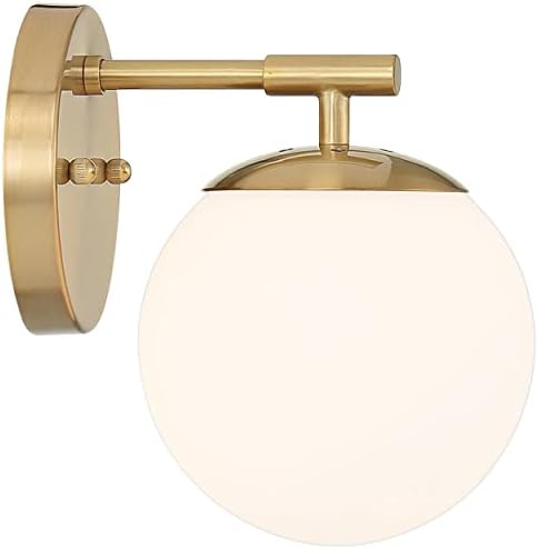 Possini Евро Дизайн Meridian Модерен Стенен Лампа, Стенни Меко Злато Кабелна 6 Лампа Матиран Бял Стъклен Глобус Лампа за Спални
