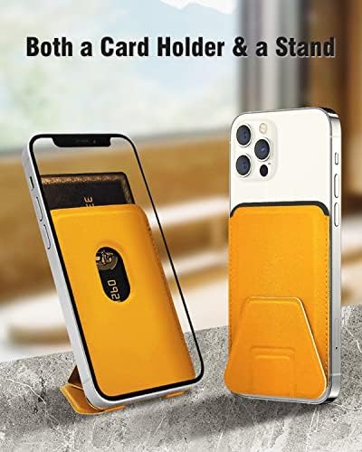 Чантата AmberVec MagSafe, който е съвместим с iPhone 14, iPhone 13 и iPhone 12 Mini Pro Max Plus, Магнитна поставка за чантата Apple Mag Safe, Кожен държач за магнитни карти на гърба на телефона, черен