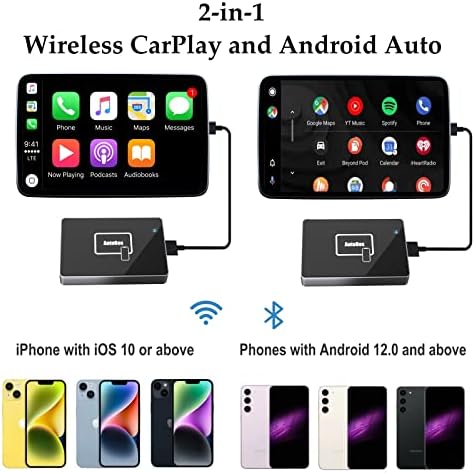 Безжичен адаптер Android Auto & Carplay 2 в 1, преобразува кабелна, безжична, безжична ключ Carplay поддържа онлайн ъпдейт, щепсела и