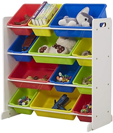 Органайзер за съхранение на играчки с 12 Пластмасови Клетки, Бял / Основен