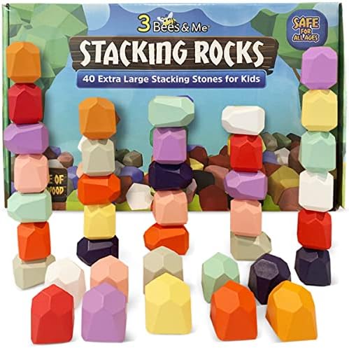 3 Bees & Me Дървени Камъни за полагане - 40 XL Балансировочных блокове и камъни за полагане на деца и деца - Игрални комплекти