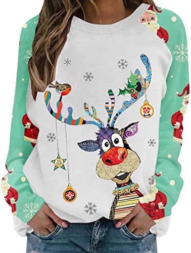 Ризи с дълъг ръкав за Жени, Грозна Коледен Пуловер, Нов, Свитшоты с Кръгло Деколте и Цветен Блок, Безвкусна Коледна Блуза
