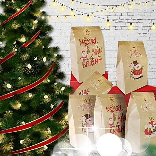 PICOKOLOMO 24 бр. Коледни подаръчни торбички от крафт-хартия, празнични пакети за лакомствата, опаковка на шоколади, пакет бисквити,