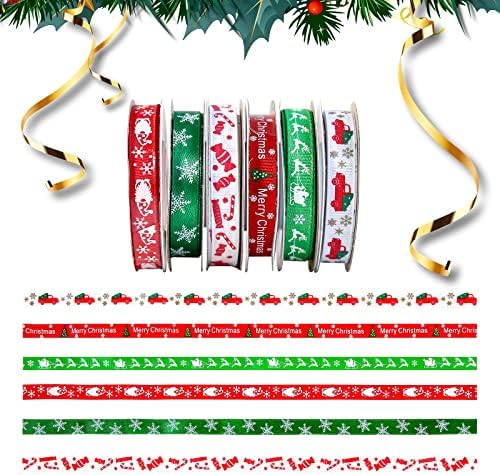 60 Ярда 3/8 Коледна лента за бродерия, Бяла, Червена и Зелена Празнична Панделка в голям Рубчик, Коледна панделка за опаковане на