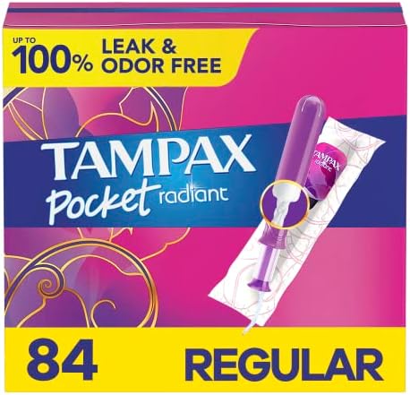 Компактни пластмасови Тампони Tampax Pocket Radiant, Със защитно оплеткой, Обикновена поглъщането, Без мирис, 28 опаковки по 3 части
