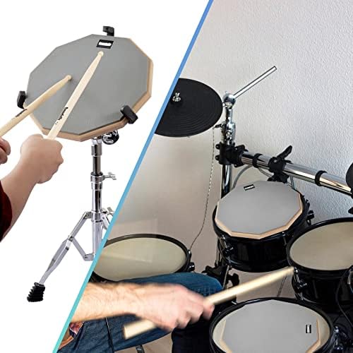 Тренировъчен подложка за игра на барабаните 12 см, с 2 двойки / 4 барабанни пръчки Maple 5А и чанта за съхранение (сив)
