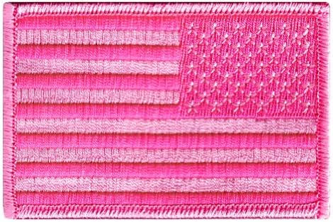 Нашивка с бродерия на Американското знаме, на Обратната Страна е Розова, САЩ, Сащ, Изгладени