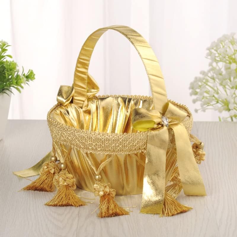 Сватбени Аксесоари Количка за момичета с цветя, Златна кошница за цветя, Ръчно кошница за Младоженци, Цвете кошница за изпълнения (Цвят: A, размер: One Size)