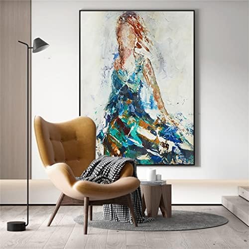 YXBDN Изкуство Абстрактна Момиче Живопис с маслени бои в Синьо-сиво Живопис Плакат Абстрактно Стенно Изкуство, Начало Декор
