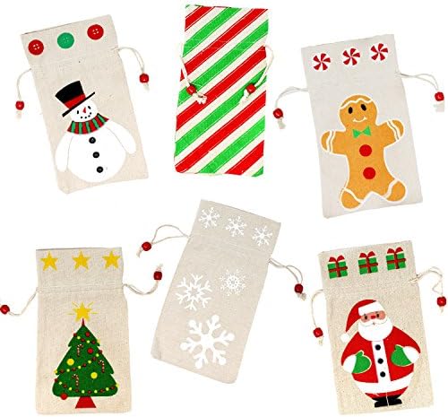 JOYIN 12 Опаковки Коледните чанти платно подарък чанти с завязками в асортимент за Коледни партита, Предложения, Чанти за лепене