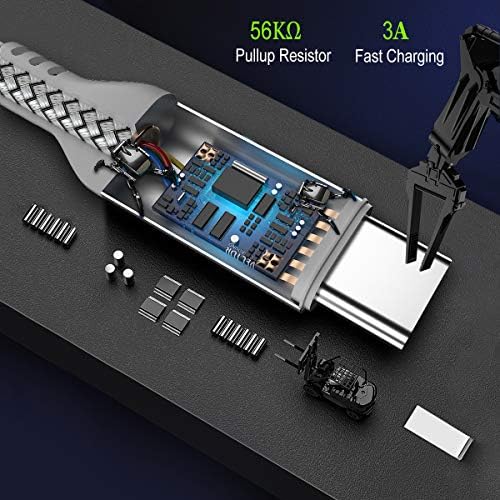 Кабел за зарядно устройство Elebase USB Type C 3 бр. 1.5/3.3/6.6 МЕТРА, кабел за зареждане захранващ кабел за Samsung Galaxy Note