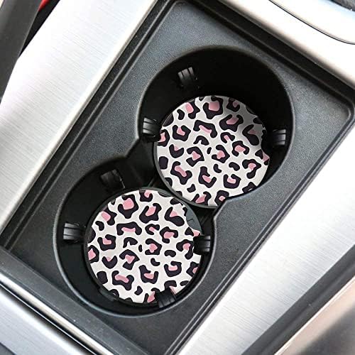 Jerown 2 опаковки Автомобилни каботажните за подстаканников Впитывающий розово леопардовый Керамични автомобилна поставка за чаши с пробковым