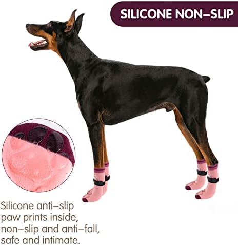 PATTEPOINT 3 Двойки на Двустранните противоскользящих Чорапи за кучета, за Защита на лапите на Гумени подметки с Регулируеми джапанки