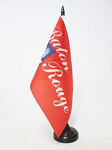 ФЛАГ на щата АРИЗОНА, Тенис на флаг на град Батън Руж, 5 x 8 - Тенис на флаг Батън Руж в Луизиана, 21 x 14 см - Черна Пластмасова пръчка и основа